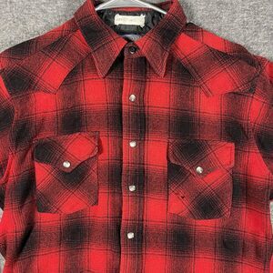 Vintage Pendleton Shirt Mens Large Red Plaid Wool Flannel Western Pearl Snap USA
